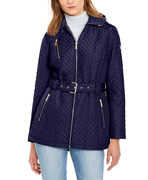 michael kors hooded raincoat|Michael Kors belted padded jacket.